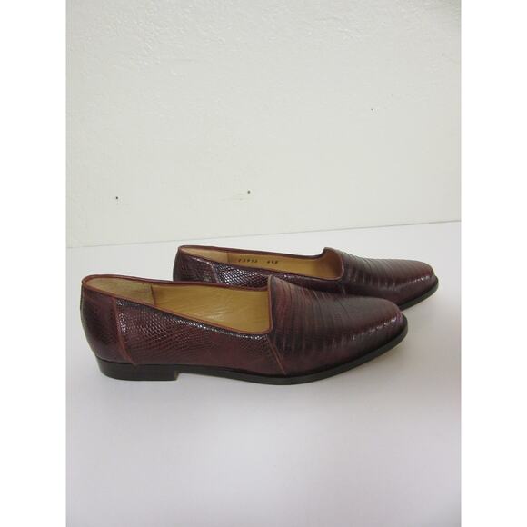 COLE HAAN Brown Leather Vintage Snake Pattern 6 1/2 B Slip On Flat Loafers Italy - Picture 5 of 9